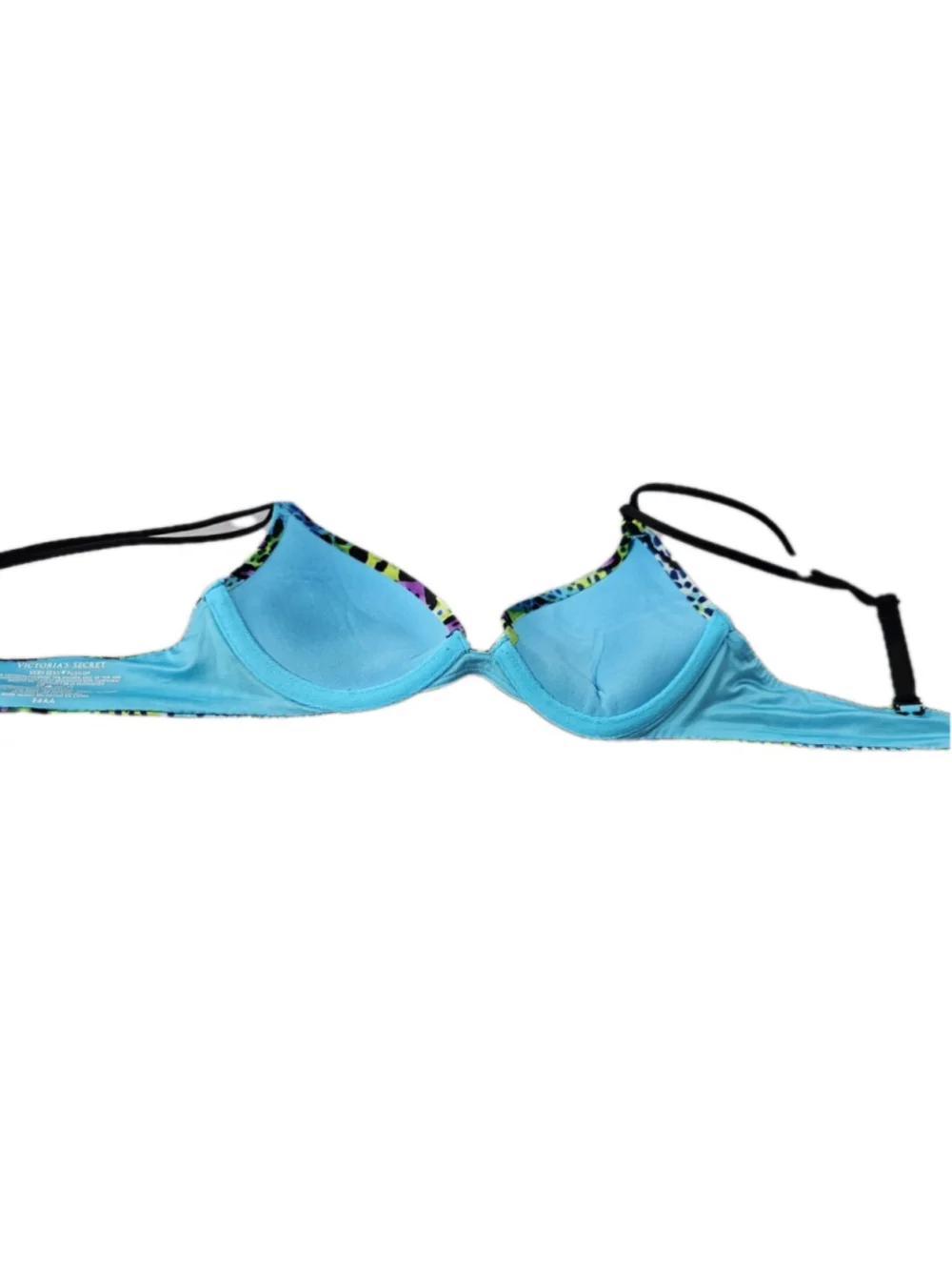 Victoria’s Secret neon leopard print padded Push Up Animal Print Blue Bra 34AA - Picture 6 of 9